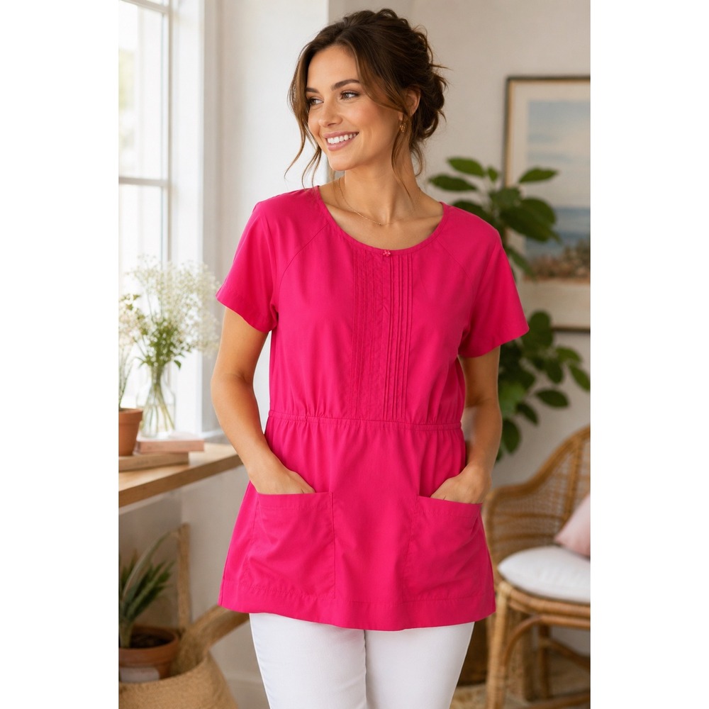 Peaches Uniforms Pink Pintuck Scrub Top Womens Medium Nurse Medical Workwear